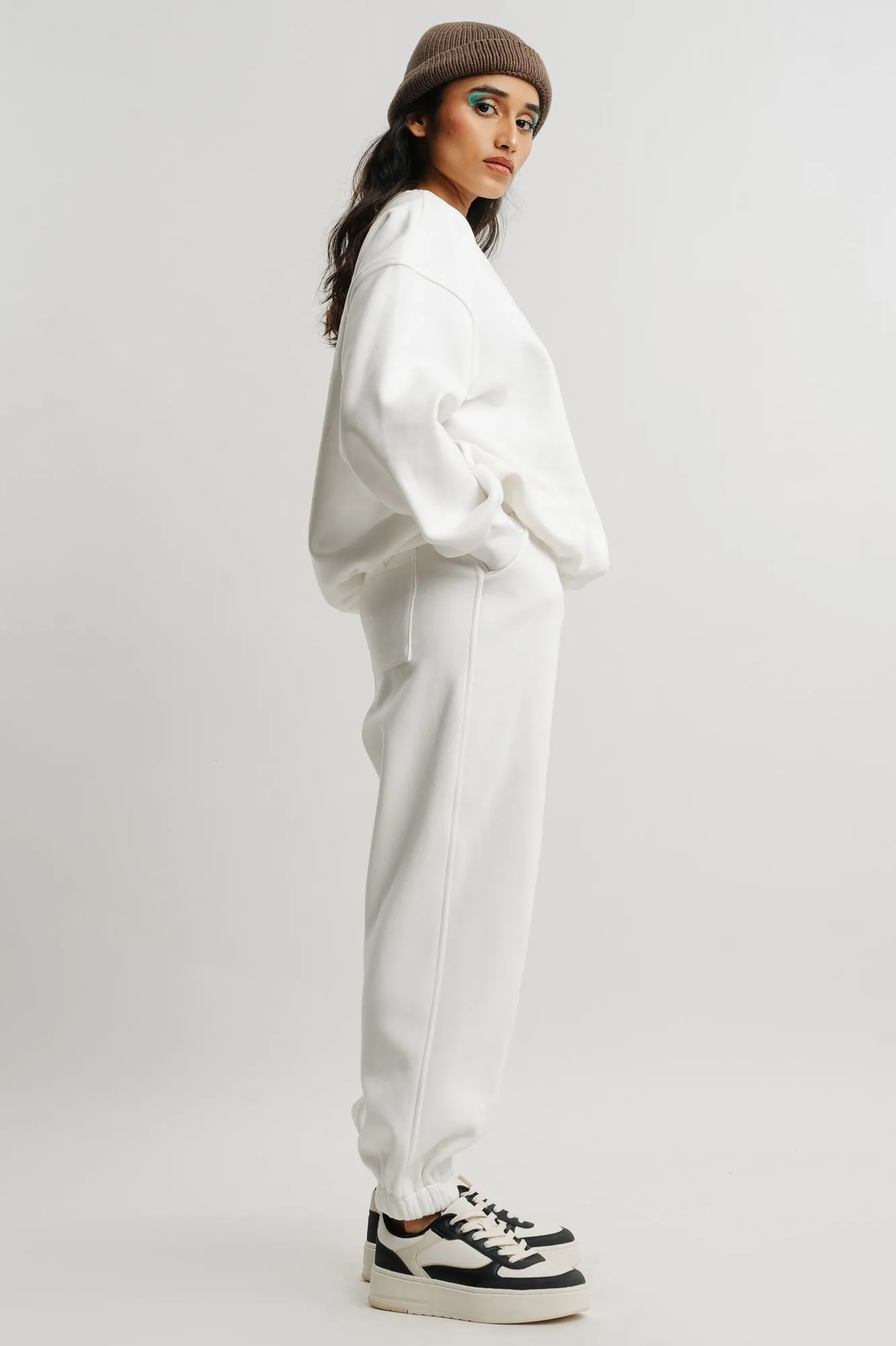 White Two Piece Sweatshirt And Jogger Set