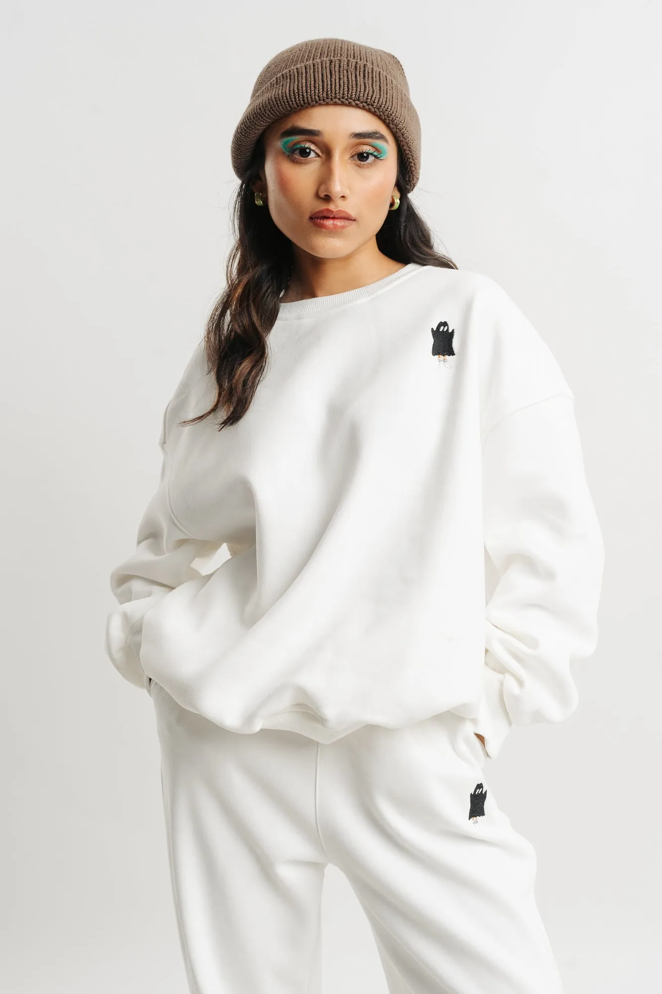 White Two Piece Sweatshirt And Jogger Set