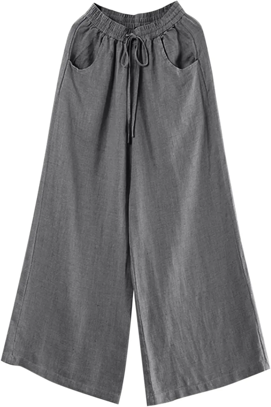 Women Summer Pants Elastic High Waisted Palazzo Trousers Linen Cotton Drawstring Casual Loose Wide Leg Pant with Pockets