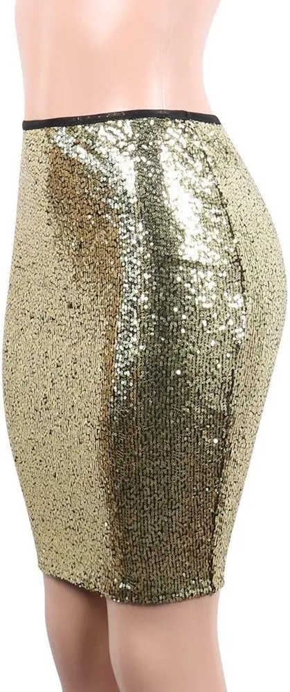 Women's Fashion Slim Fit High Waist Sparkly Sequins Midi Skirts Pencil Stretchy Bodycon Glitter Cocktail Party Skirt