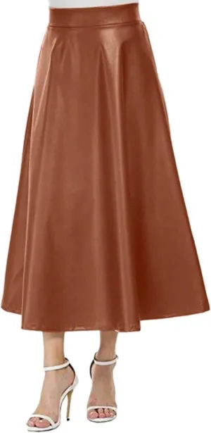 Womens Faux Leather Maxi Skirts Fashion Solid Versatile Zip Back Ruched Midi Skirt Soft Comfy A Line Skirt 2025 Skirt