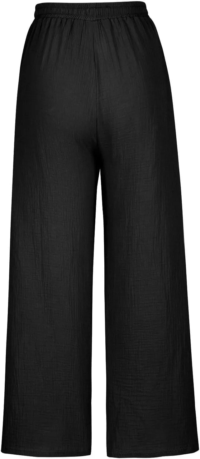 Women's Linen Pants Tall Summer Flowy Leg High Waisted Trousers 2025 Breathable Comfort Fit Yoga Pants