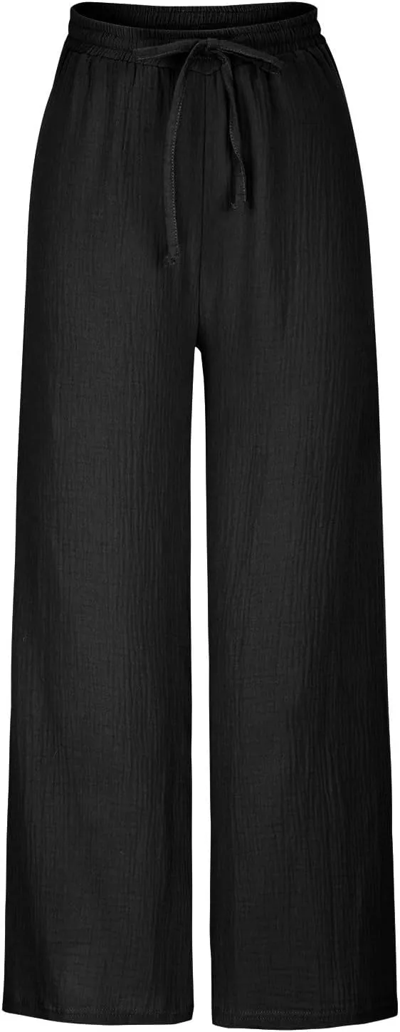 Women's Linen Pants Tall Summer Flowy Leg High Waisted Trousers 2025 Breathable Comfort Fit Yoga Pants