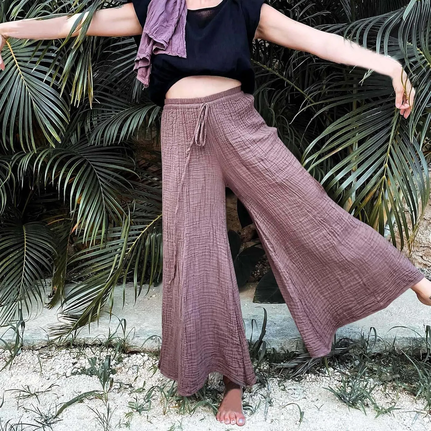 Women's Linen Pants Tall Summer Flowy Leg High Waisted Trousers 2025 Breathable Comfort Fit Yoga Pants