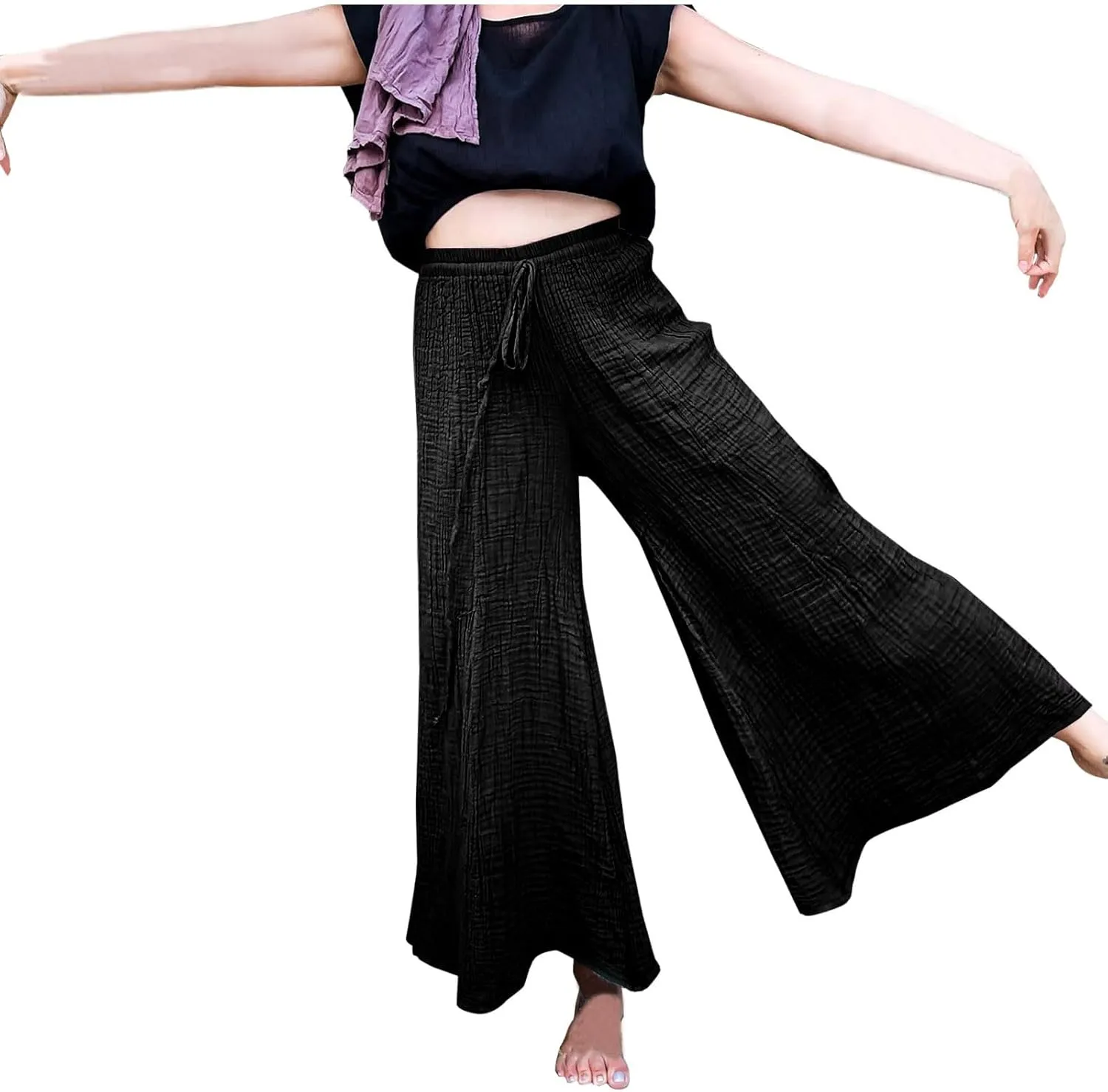 Women's Linen Pants Tall Summer Flowy Leg High Waisted Trousers 2025 Breathable Comfort Fit Yoga Pants