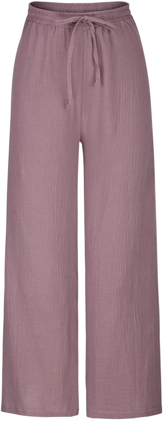 Women's Linen Pants Tall Summer Flowy Leg High Waisted Trousers 2025 Breathable Comfort Fit Yoga Pants