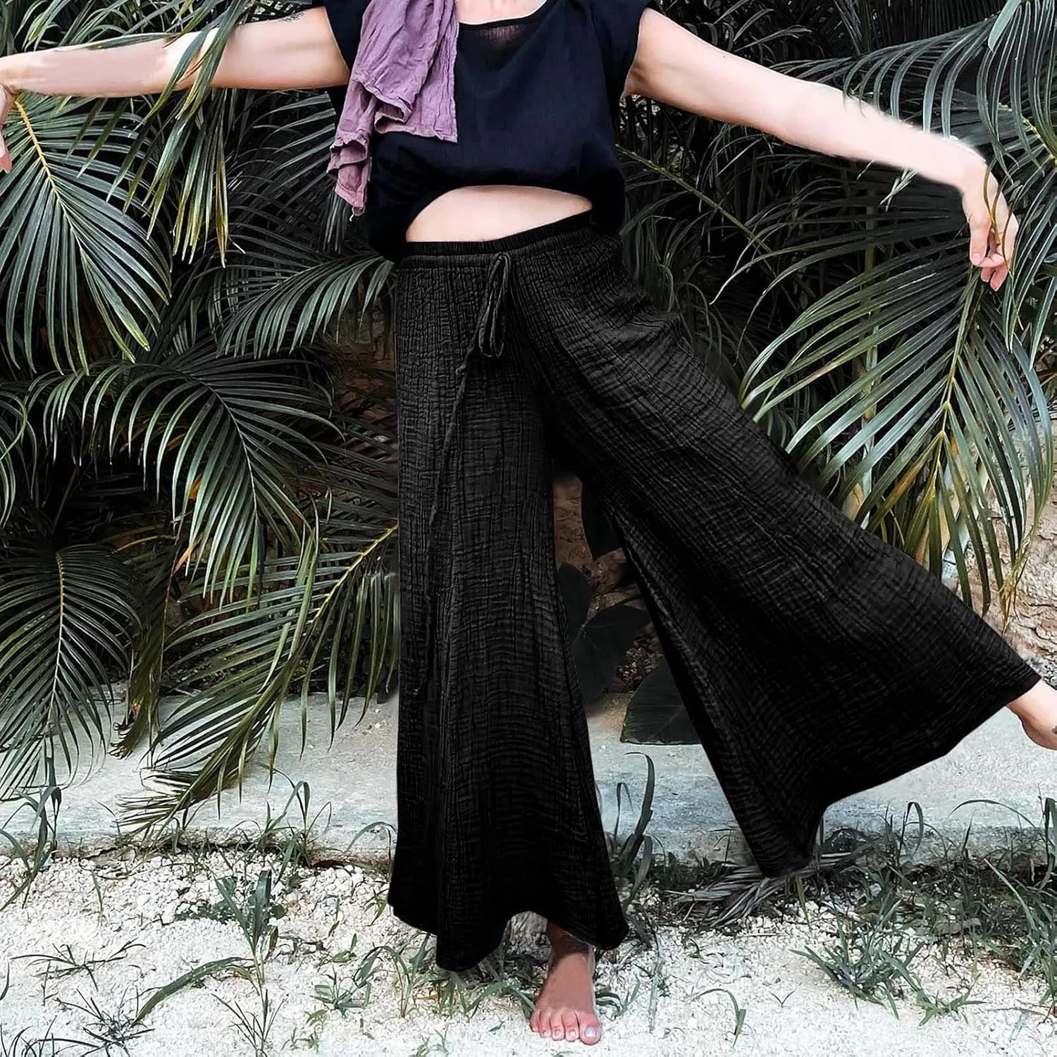 Women's Linen Pants Tall Summer Flowy Leg High Waisted Trousers 2025 Breathable Comfort Fit Yoga Pants