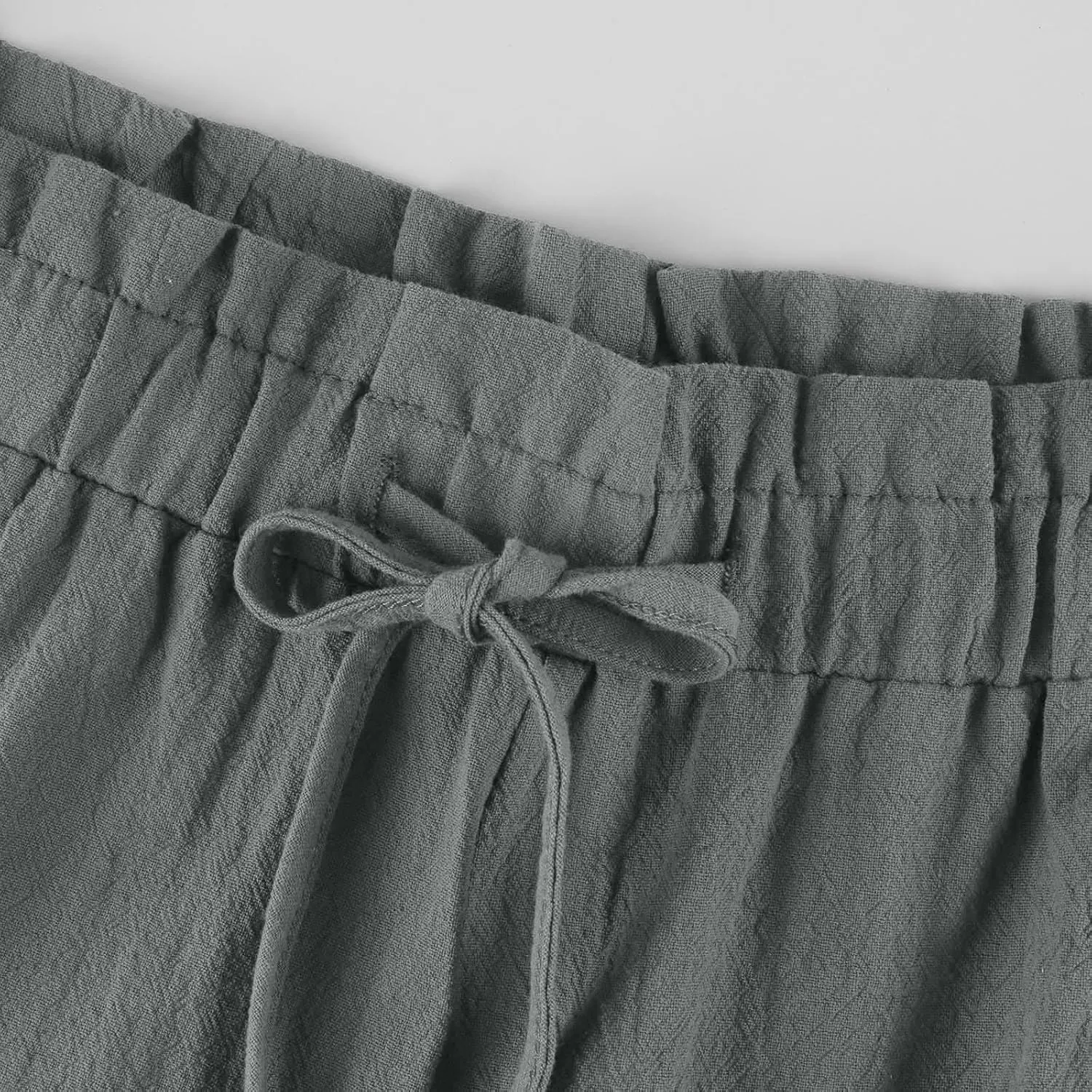 Womens Pants Ruffle Waist Cotton Linen Wide Leg Pants Drawstring Loose Fit Pant with Pocket Summer Beach Trousers