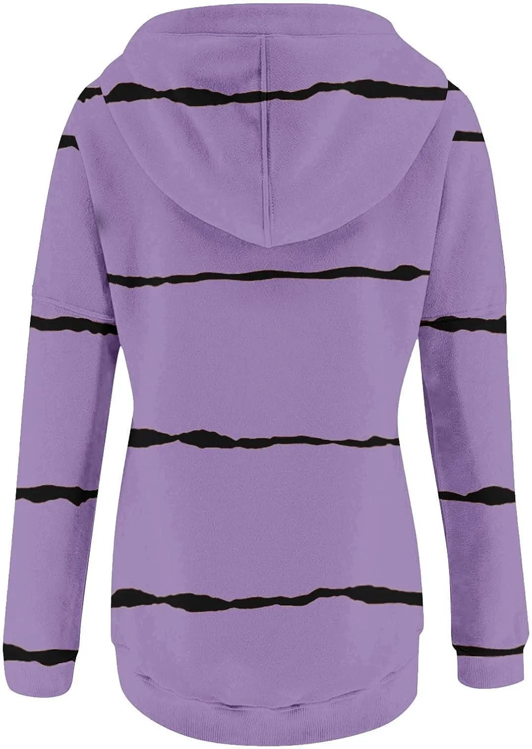 Womens Striped Casual Sweatshirt Oversized Drawstring Casual V Neck Button Up Hoodies Fall Long Sleeve Hooded Jackets